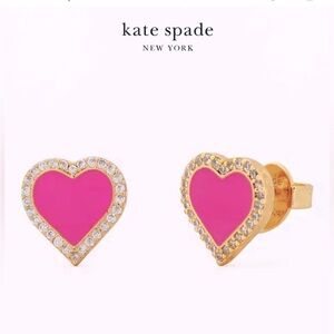 Kate Spade New York “Take Heart" Gold Tone Pink and Pavé CZ Heart Stud Earrings
